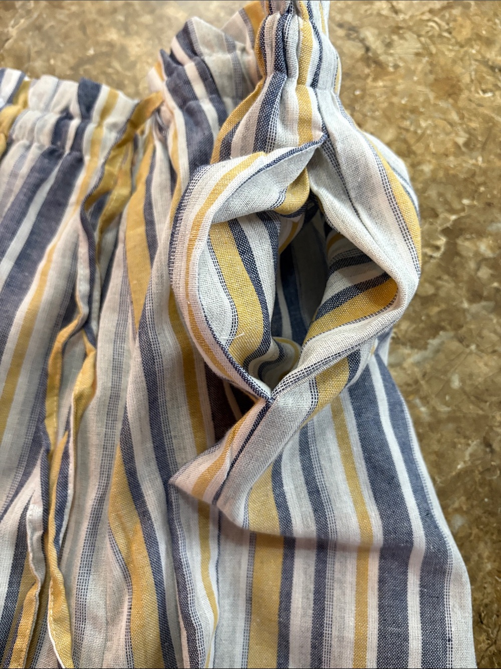 PAPILLON Striped Blue and Yellow Drawstring WIDE LEG Pants NWT size L - Picture 6 of 11
